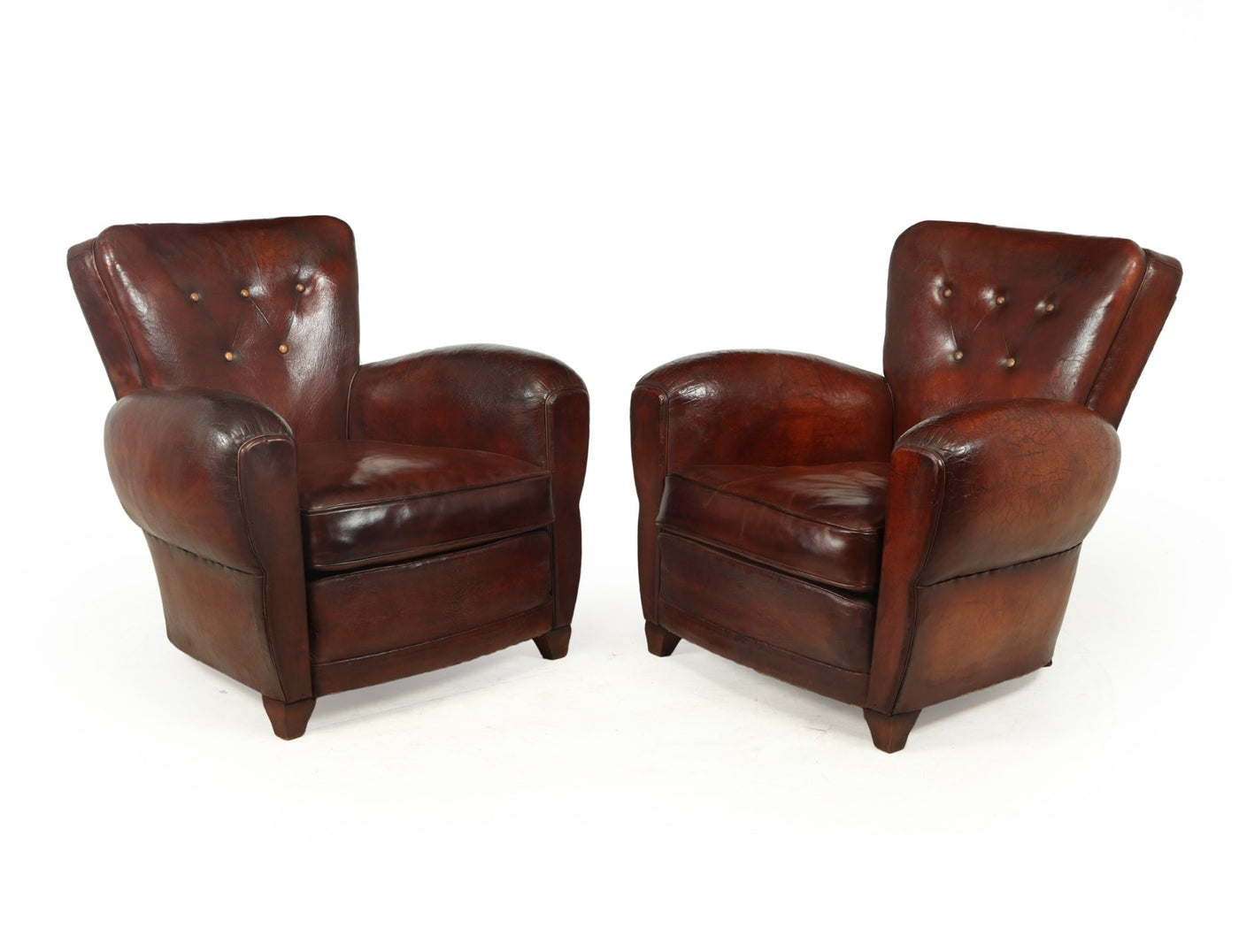 Pair of French Art Deco Leather Club  Chairs