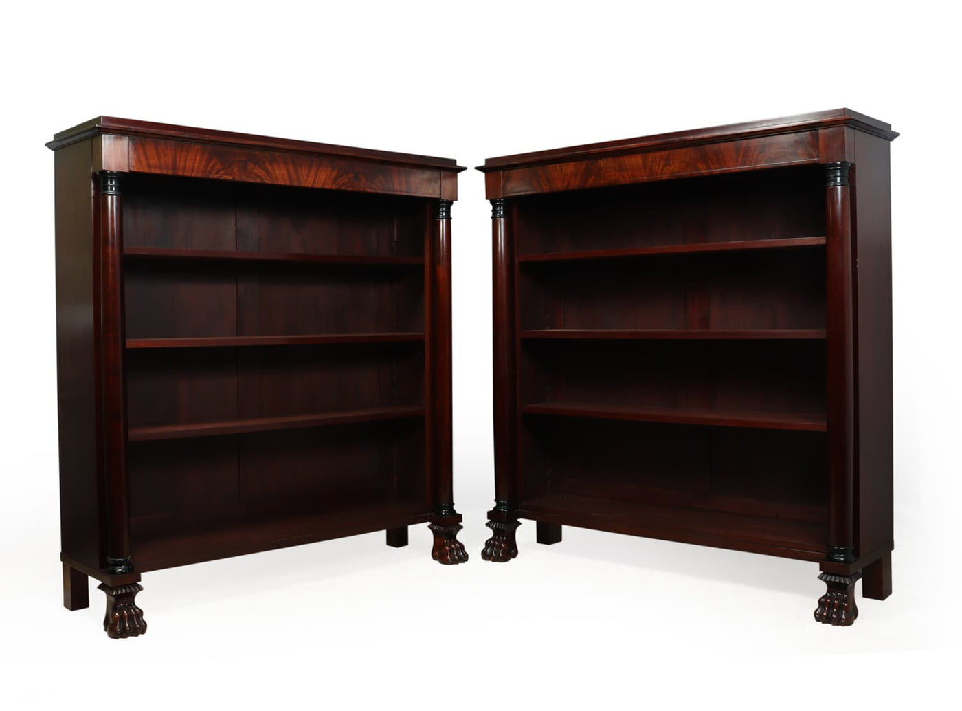 Pair of French Empire Mahogany Open Bookcases