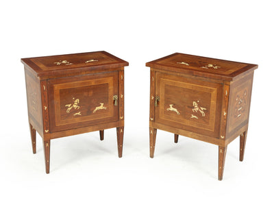 Pair of Italian Neoclassical Inlaid  bedside Cabinets