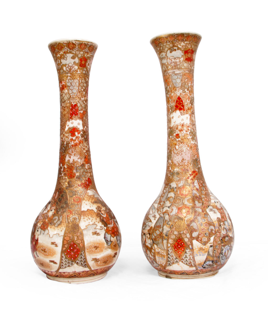 A Large Pair of Japanese Satsuma Vases c1890